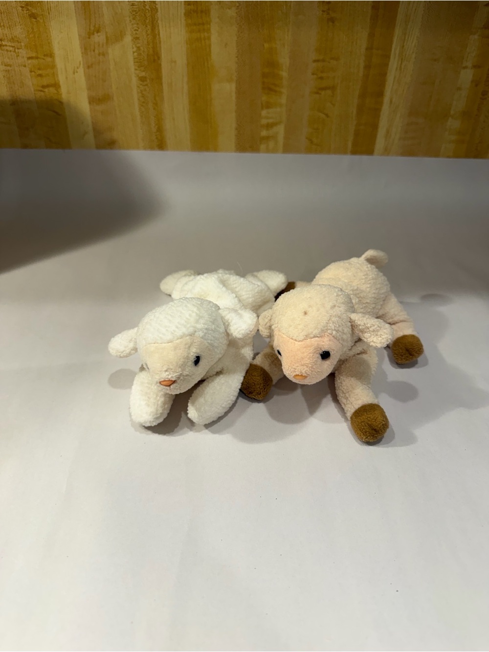 Lot 2 Plush Lamb Stuffed Animals - vintage White and Cream